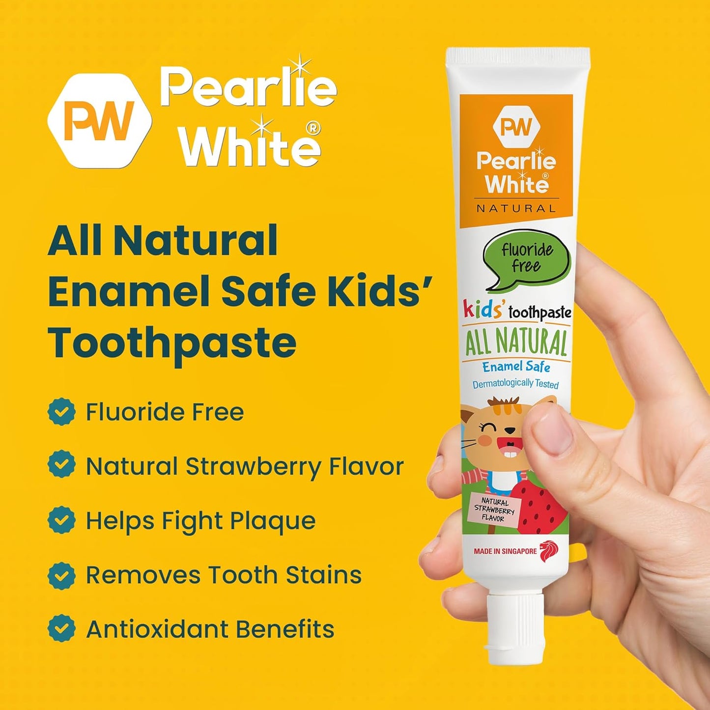 Pearlie White All Natural Fluoride Free Kids Toothpaste Natural Strawberry Flavor