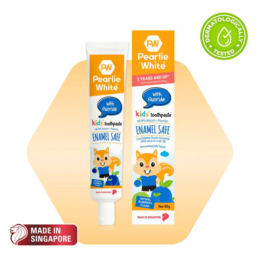 Pearlie White Enamel Safe Kids’ Fluoride Toothpaste (Blueberry) 45g