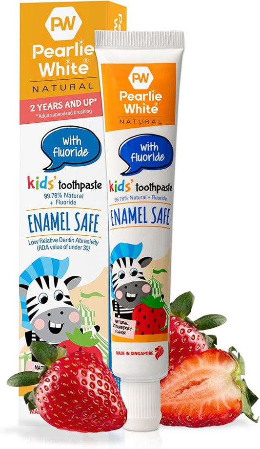 Pearlie White Enamel Safe Kids' Toothpaste with Fluoride, 45g strawberry flavor