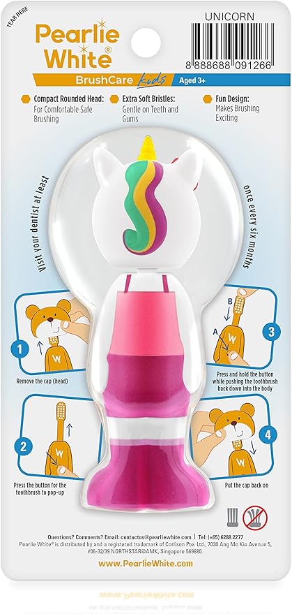Pearlie White BrushCare Kids Pop-Up Extra Soft Toothbrush – Unicorn