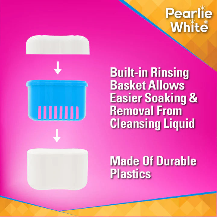 Pearlie White Denture Bath - Denture Container with Rinsing Basket
